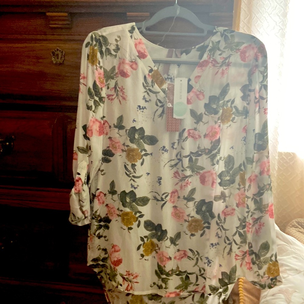 Hi lo top/tunic. V neck slip on.  Spring into fall.